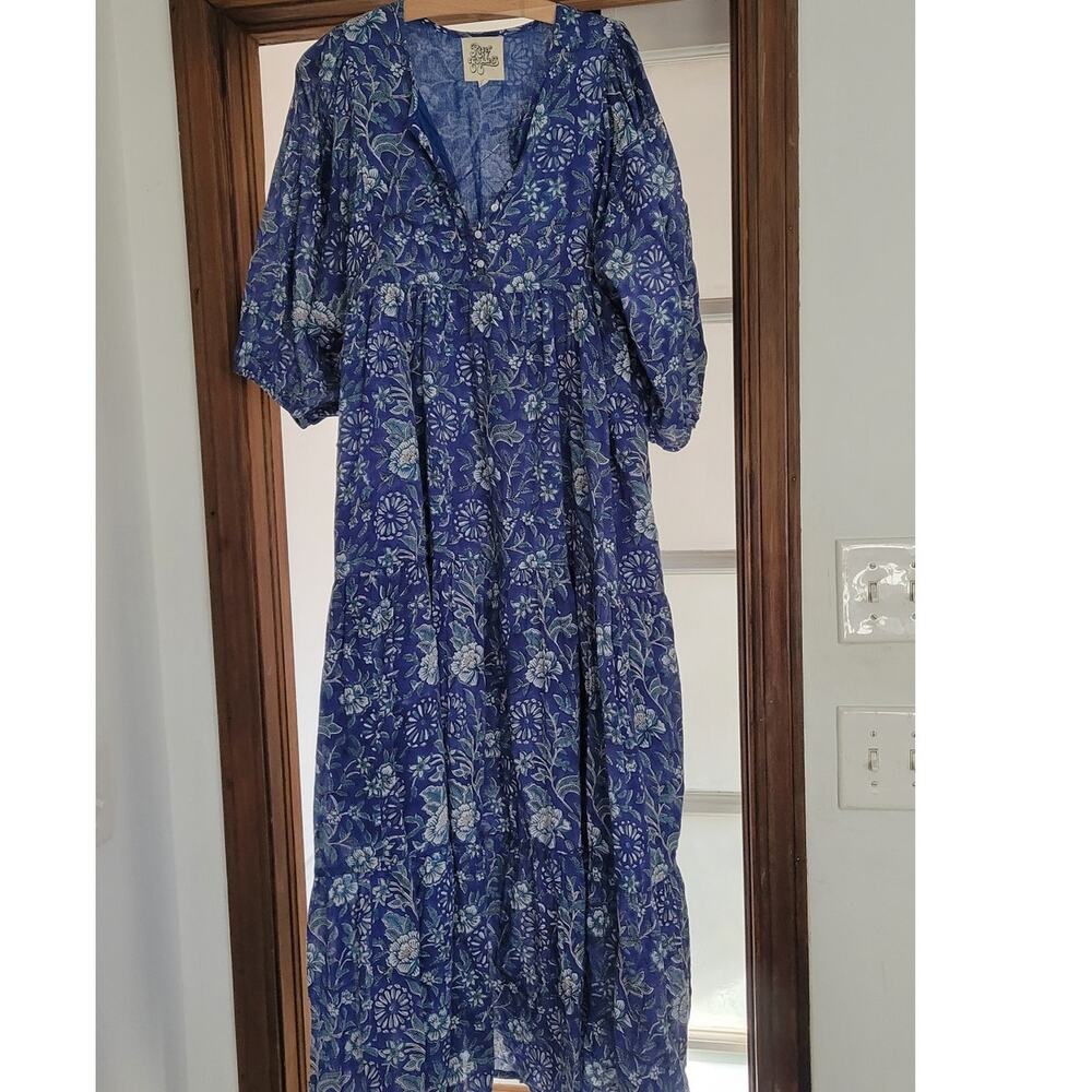 River Goddess Aqua Blue Indian Rose Neera Maxi Dress Small Medium - Picture 3 of 3